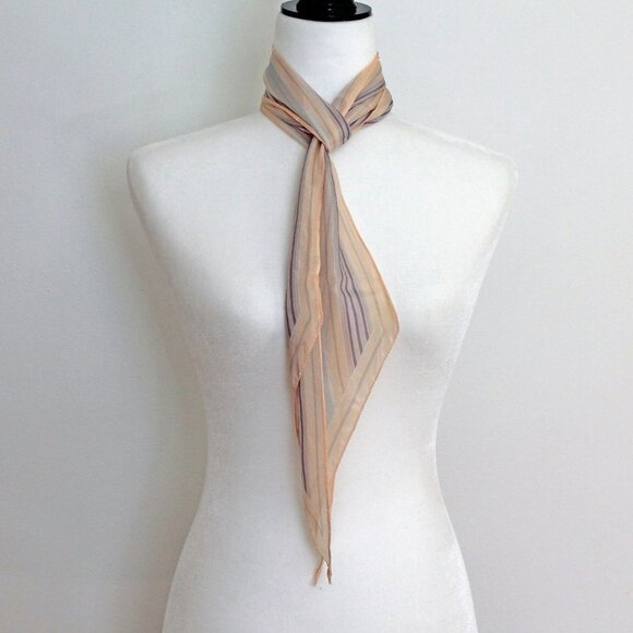 LIZ CLAIBORNE blush pink scarf, Vintage hair accessory, long striped sca… - Picture 2 of 7
